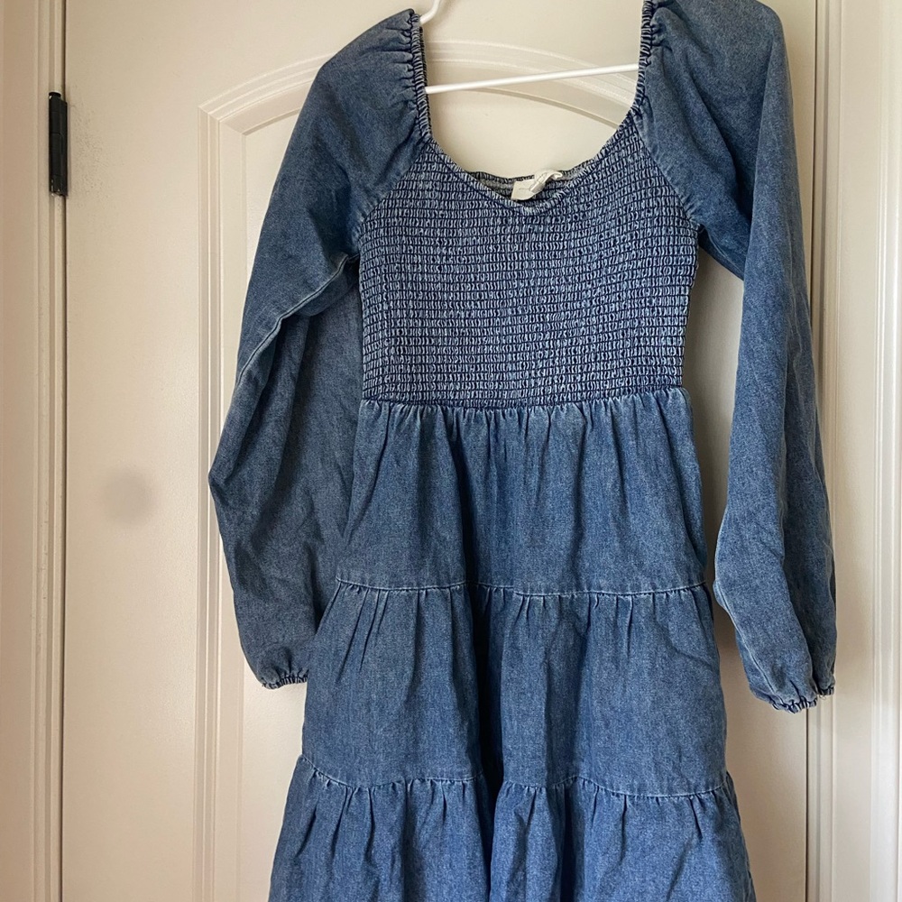 Denim Smocked Tiered mini dress
